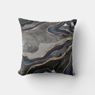 Coussin Marine Marbre noir Agate Parties scintillant or Gl