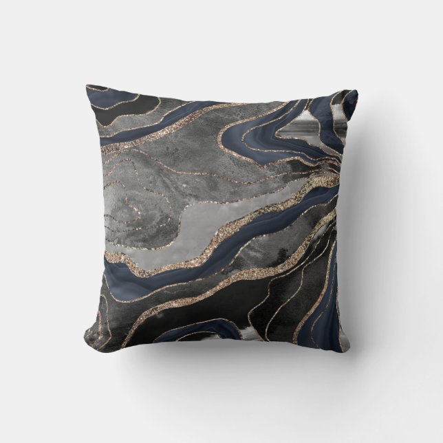 Coussin Marine Marbre noir Agate Parties scintillant or Gl (Recto)