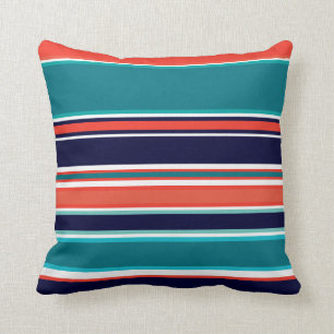 Coussin Marine moderne Turquoise Coral Navy Stripes Beach