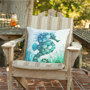 Coussin Marine Nautique Hippocampe Aqua Beach Décor Modern