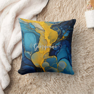Coussin Marine personnalisée et Gold Alcool Ink Fluid Art