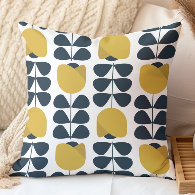 Coussin Marine rétro et modèle floral jaune (Créateur téléchargé)
