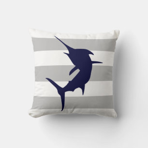 Coussin Marlin Bleu Marine Saut Sur Des Gris Et Des Blancs