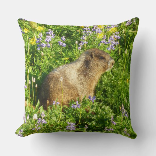 Coussin Marmot dans le Mont Rainier Fleurs sauvages (Recto)