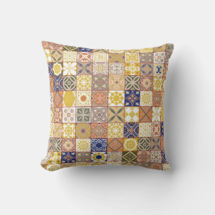Coussin Marocain carrelage jaune et bleu