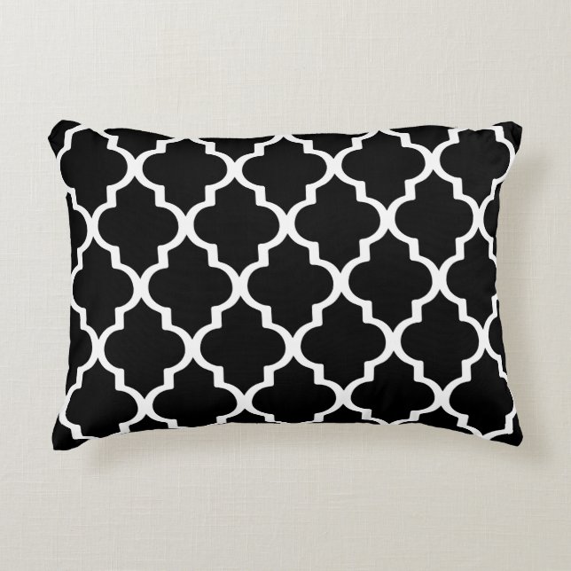 Coussin marocain de motif de trellis - noir et (Devant)