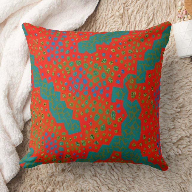 Coussin Marocain exotique rouge orange sarcelle vert Point (Couverture)