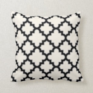 Coussin Marocain moderne Quatrefoil dans le gris noir