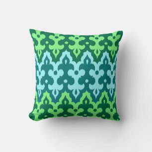 Coussin Marocaine Ikat Damask, Turquoise & Jade Green