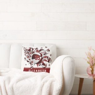 Coussin maroon blanc salle de sport filles basket étoiles