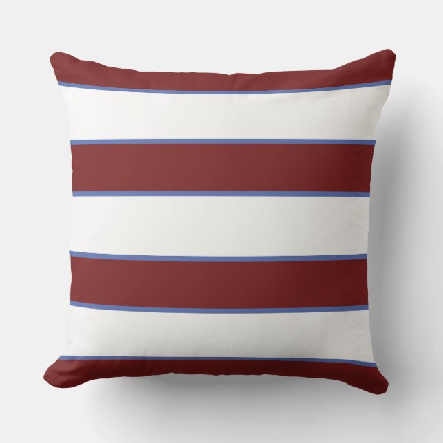 Coussin Maroon Bleu Bleu Nautique Élégant Rayures Modernes (Recto)