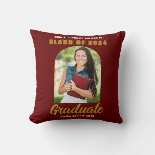 Coussin Maroon Gold Graduate Photo Arch 2024 Graduation
