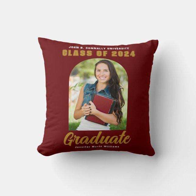 Coussin Maroon Gold Graduate Photo Arch Custom Graduate (Recto)