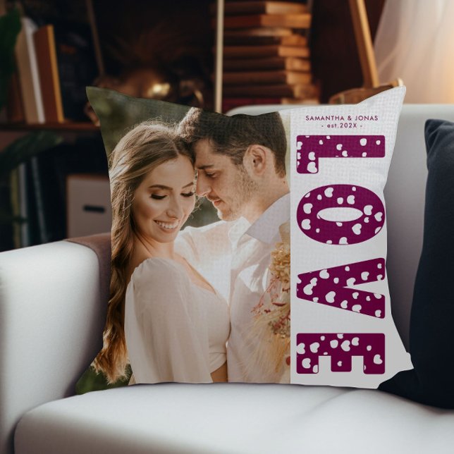 Coussin Maroon Love Hearts Couples Photo Valentines (Créateur téléchargé)