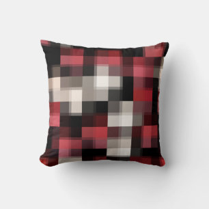 Coussin Maroon noir blanc Abstrait plaid