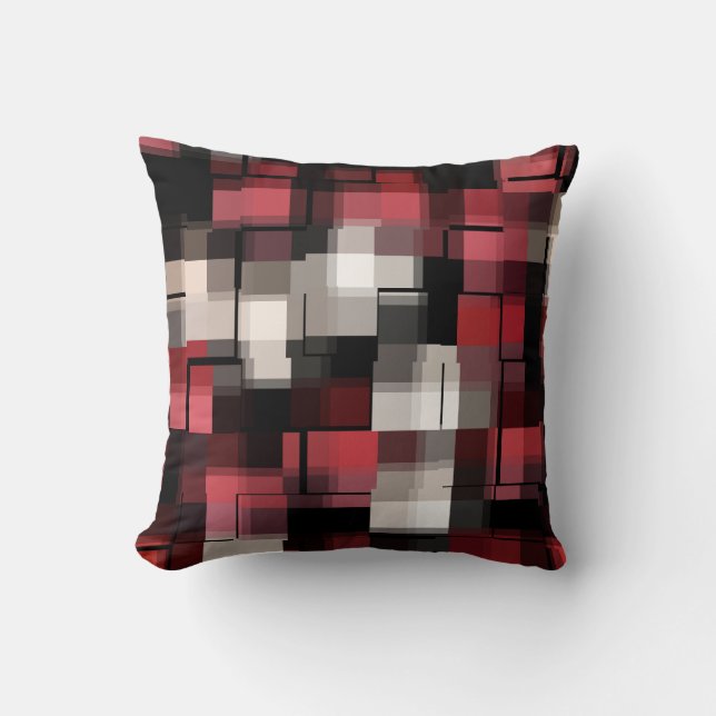 Coussin Maroon noir blanc Abstrait plaid (Recto)