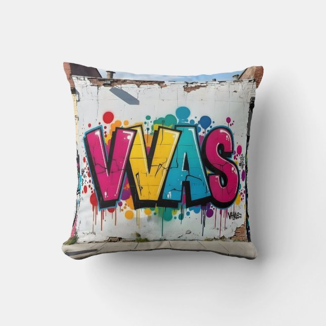 Coussin Marque de l'atelier – Vibrant jeté de graffiti d'a (Recto)