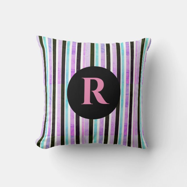 Coussin Marque déposé motif rayures texture bleu rose (Recto)