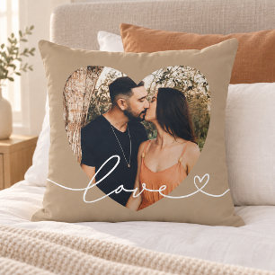 Coussin Marron Amour Écriture Cœur Photo Couple