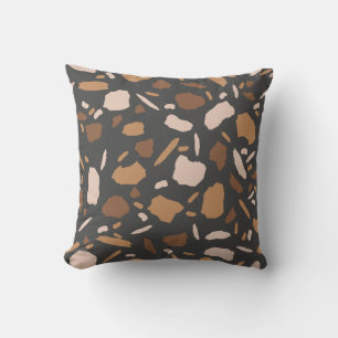 Coussin Marron, Beige, Tan et motif terrazzo gris