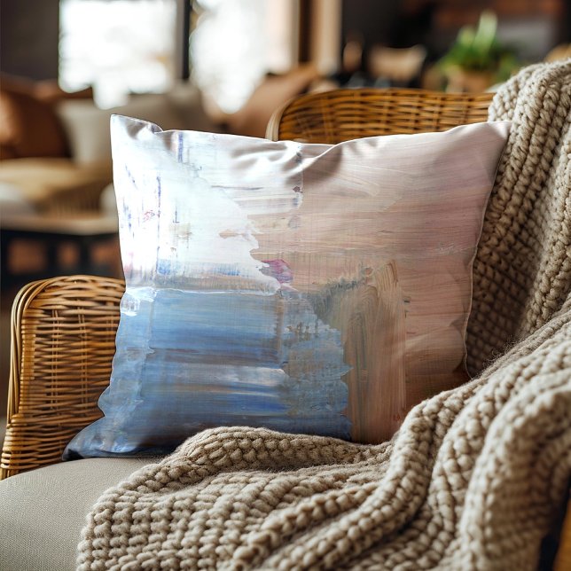 Coussin Marron Bleu Blanc Artistique Abstrait ( Brown and blue abstract art pillow)