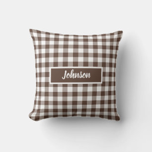 Coussin Marron Chocolat Carreaux Gingham Personnalisable
