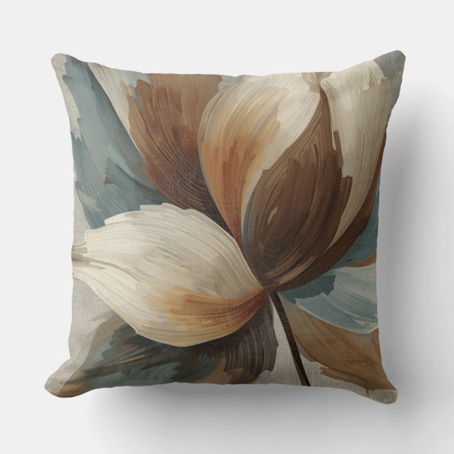 Coussin Marron Chocolat Sarcelle Bleu Cacao Rustique Flora (Recto)
