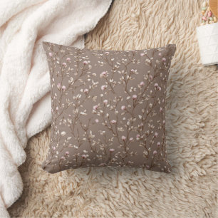 Coussin Marron Mocha Cottagecore Fleurs Neutres