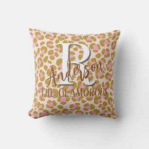 Coussin Marron Rose Beige Personnalisé Léopard
