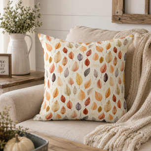 Coussin Marron rouille Crème Gris Feuilles d'automne Cozy