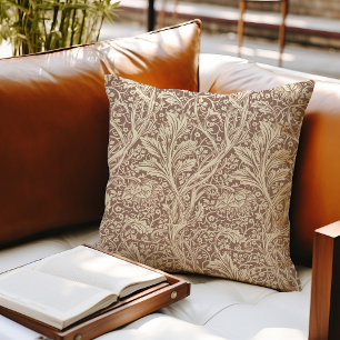 Coussin Marron Taupe Arcadie William Morris Aubépine