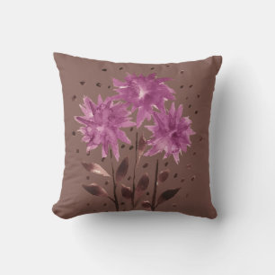Coussin Marron Violet Floral Vintage