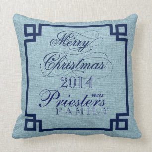 Coussin Marry Christmas Blue Text Design Lin bleu clair