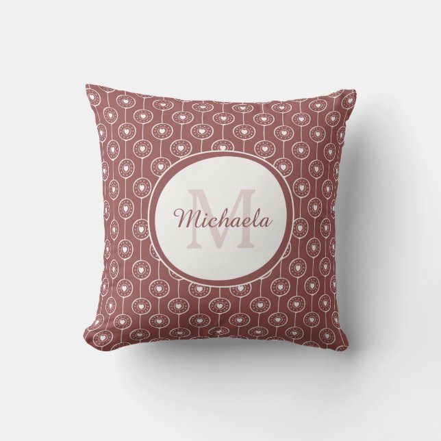 Coussin Marsala Brown Nom monogramme Points de coeur (Recto)