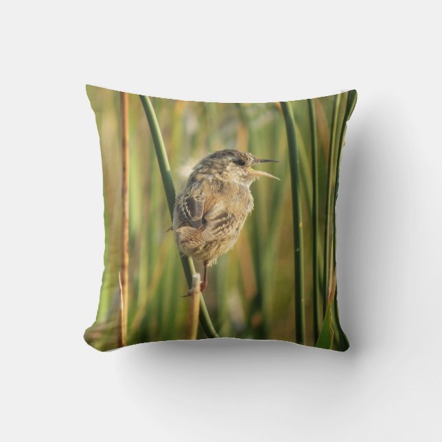 Coussin Marsh Wren Throw Pillow (Recto)