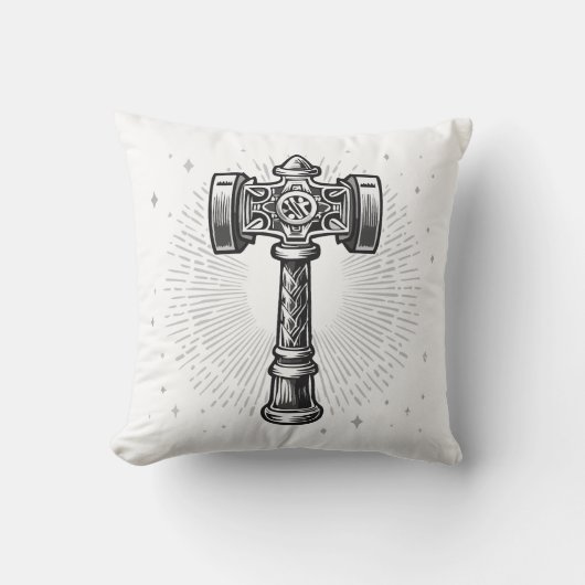 Coussin Marteau de Thor Mjolnir noir et blanc (Recto)