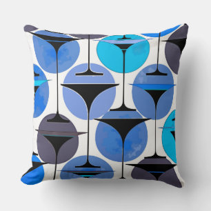 Coussin Martinets inspirés des années 50 atomiques en bleu