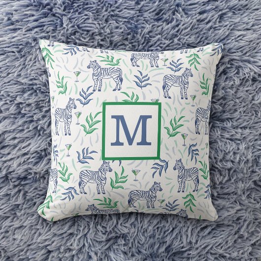 Coussin Martini Zèbre Navy Monogramme Blanc Prépa