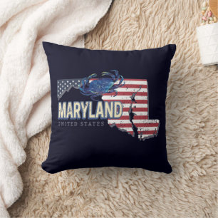 Coussin Maryland États-Unis Retro State Map Vintage USA
