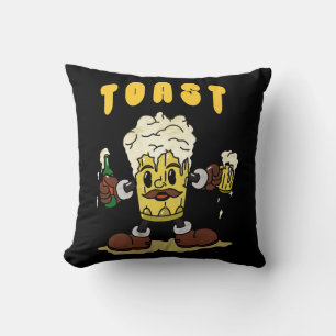 Coussin Mascotte de toast à la bière