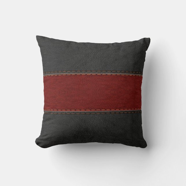 Coussin Masculine Cuir Noir Et Rouge (Recto)