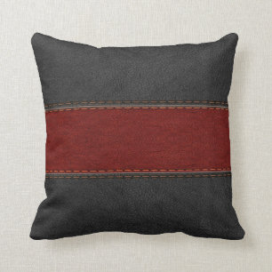 Coussin Masculine Cuir Noir Et Rouge