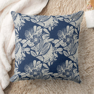 Coussin Masculine Navy effet bleu Indigo Floral partout