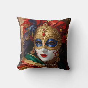 Coussin Masque de Carnaval de Venise or bleu rouge
