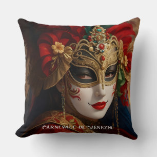 Coussin Masque de Carnaval de Venise rouge vert or