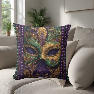 Coussin Masque de mascarade Mardi gras Perle dorée Fleur-d