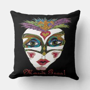 Coussin Masque de plumes de Parties scintillant Mardi Gras