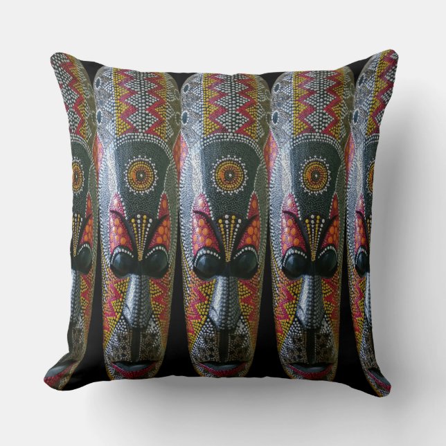 Coussin Masque tribal africain peint à la main (Recto)