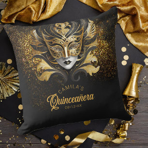 Coussin Masquerade Motif Quinceanera Black Gold V2 ID1031