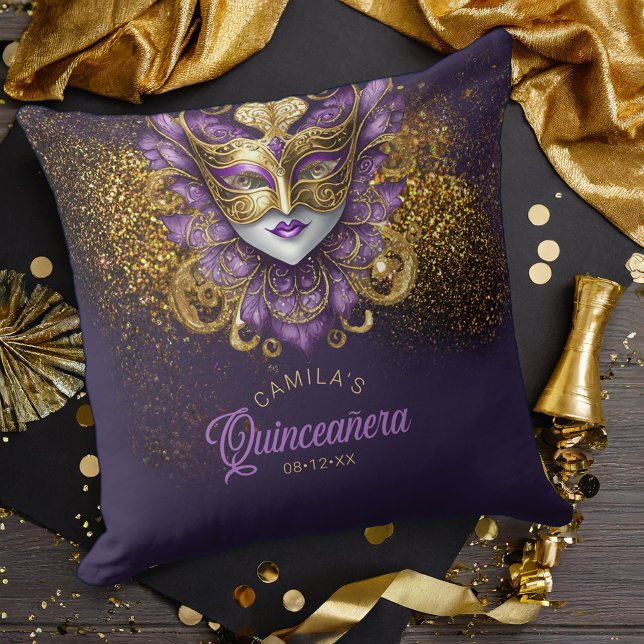 Coussin Masquerade Motif Quinceanera Purple Gold V2 ID1031 (Créateur téléchargé)